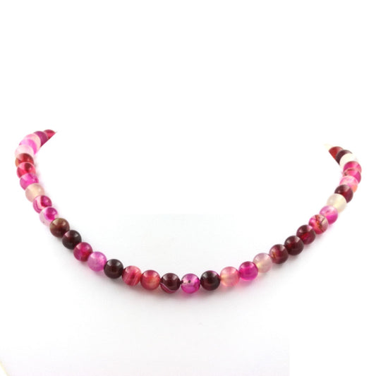 Collier perles Agate rubanée rose 8 mm
