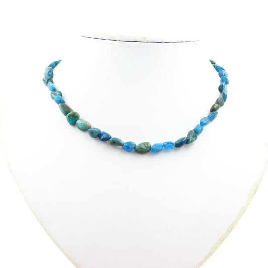 Collier perles Apatite bleu du Brésil