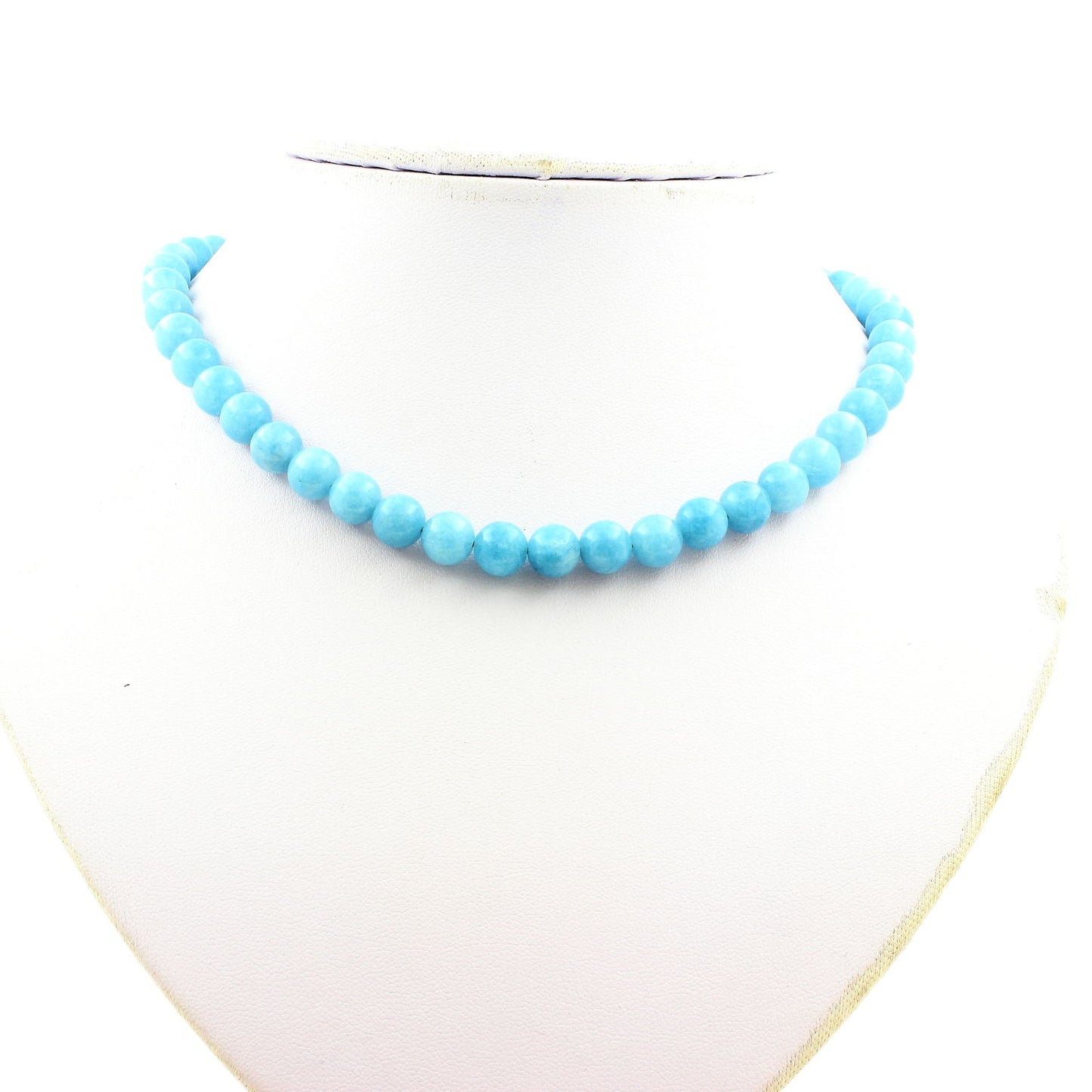 Collier perles Calcédoine bleu 8 mm
