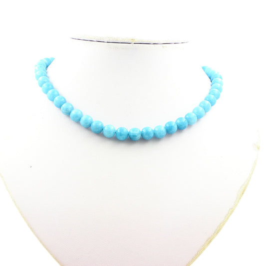 Collier perles Calcédoine bleu 8 mm