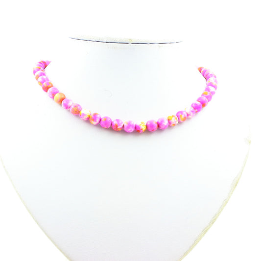 Collier perles Jaspe rose jaune 8 mm