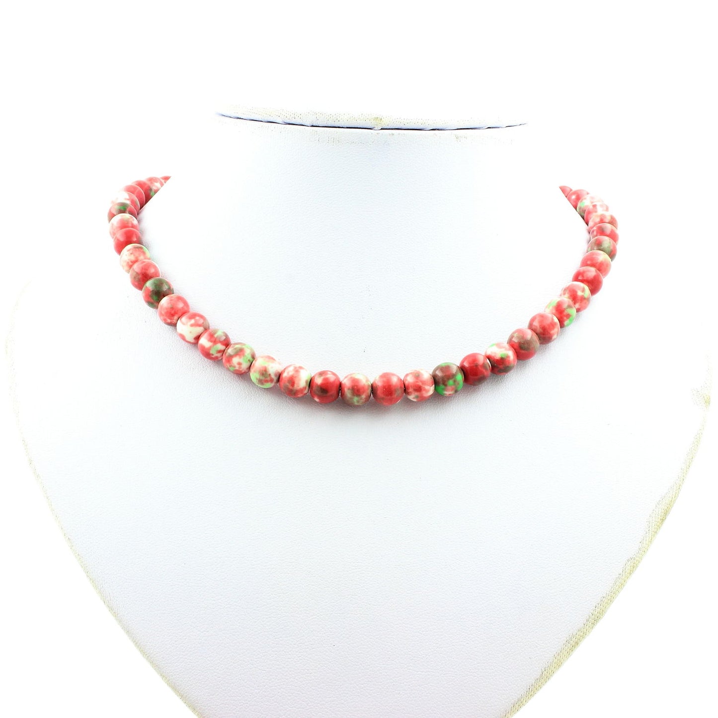 Collier perles Jaspe vert rouge 8 mm