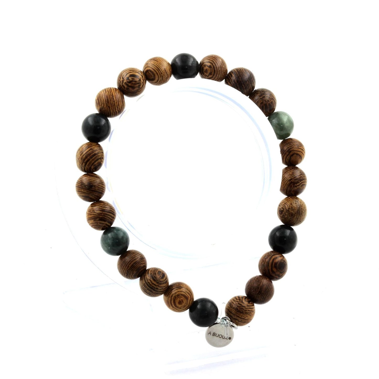 Seraphinite de Russie + bois. Bracelet en Perles naturelles