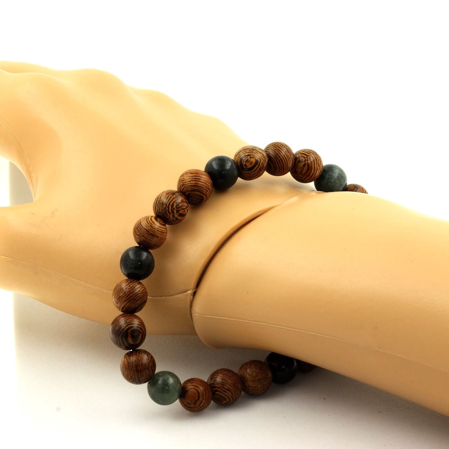 Seraphinite de Russie + bois. Bracelet en Perles naturelles