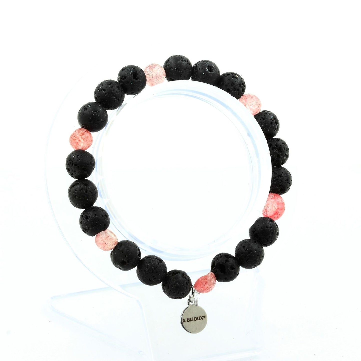 Strawberry Quartz de Madagascar + Perles Lave. Bracelet en Perles naturelles