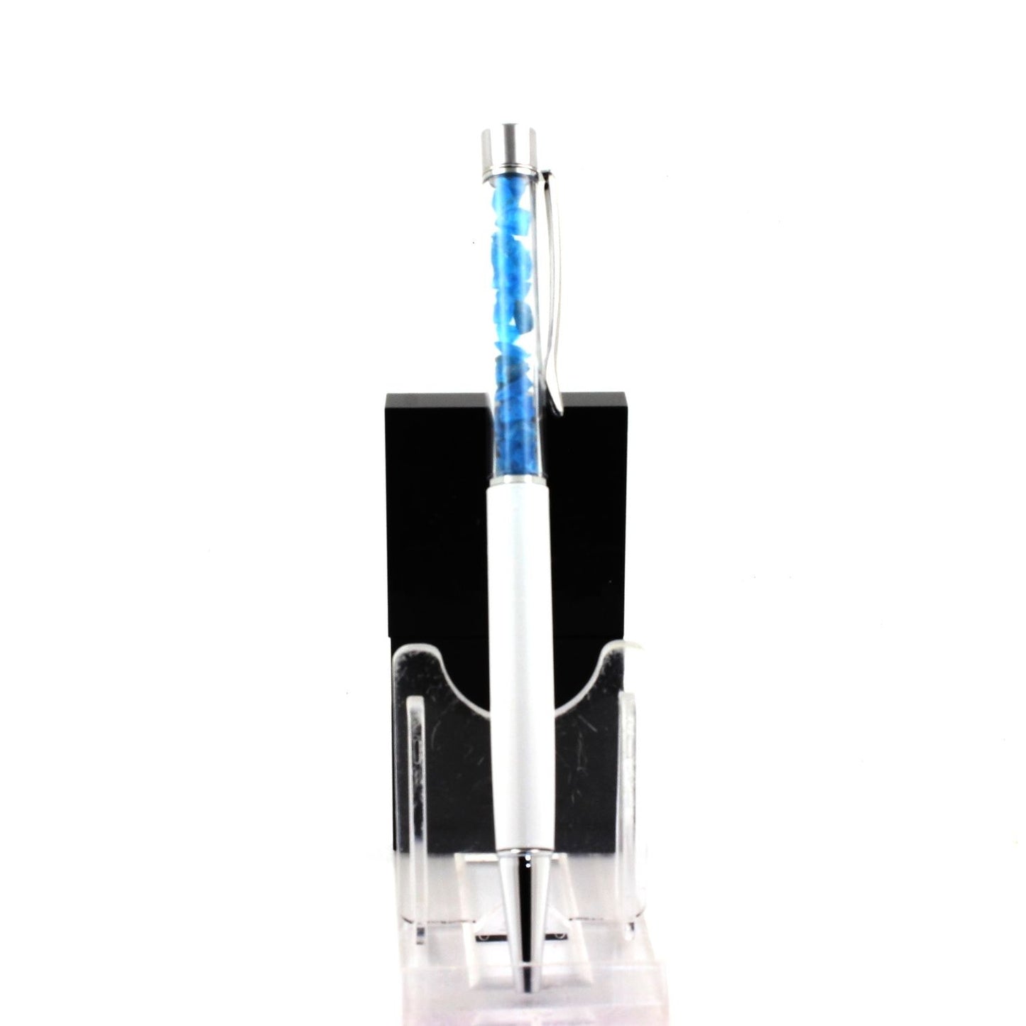 Stylo pierre brut Apatite bleu neon naturels