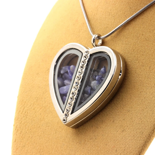 Collier Tanzanite + Benitoite brut modèle coeur