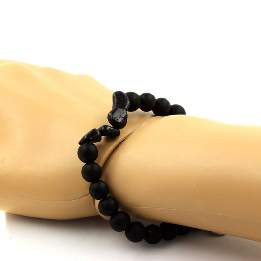 Tourmaline Schorl du Brésil + Perles Onyx noir mat. Bracelet en Perles naturelles