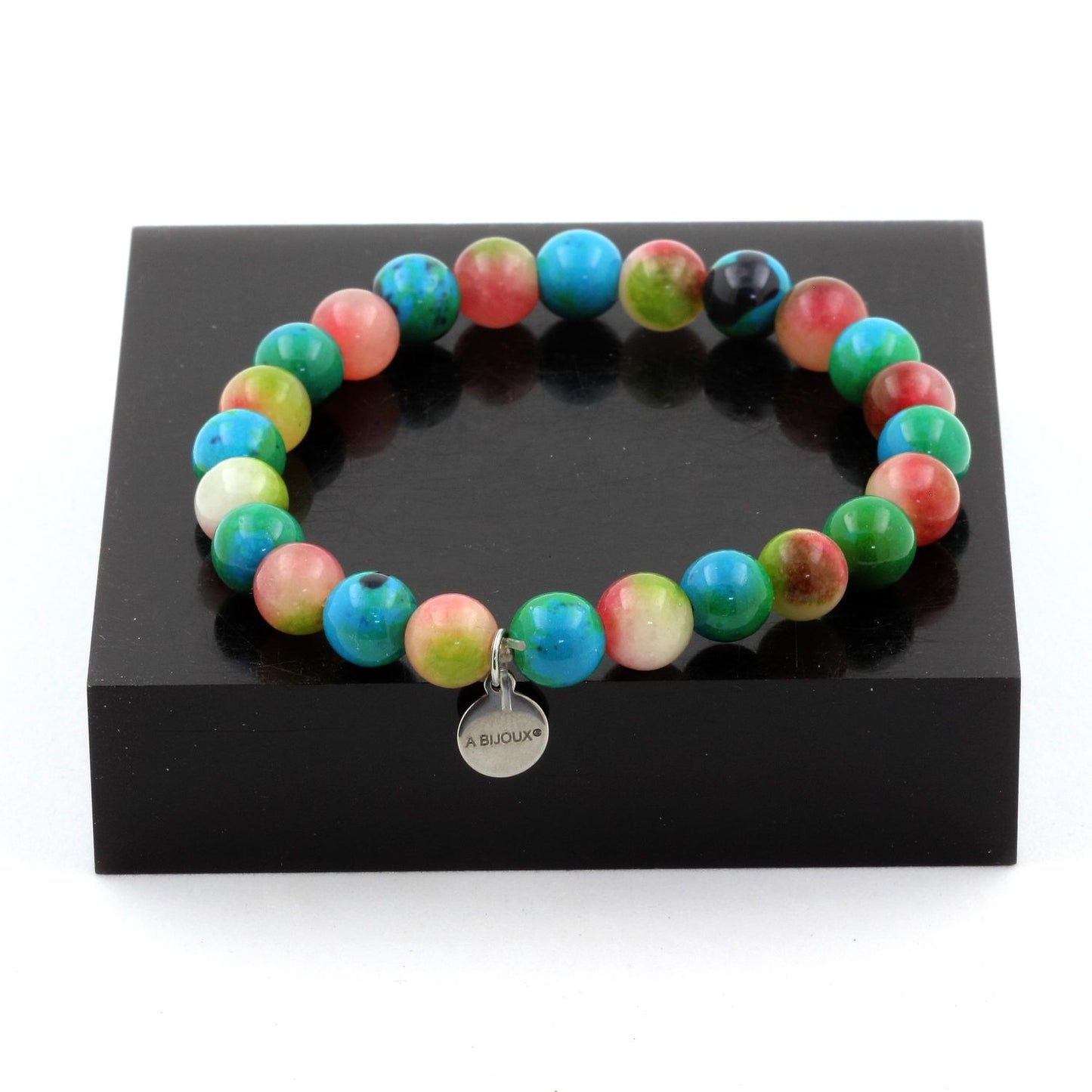 Tourmaline melon d'eau + Chrysocolle. Bracelet Perles naturelles