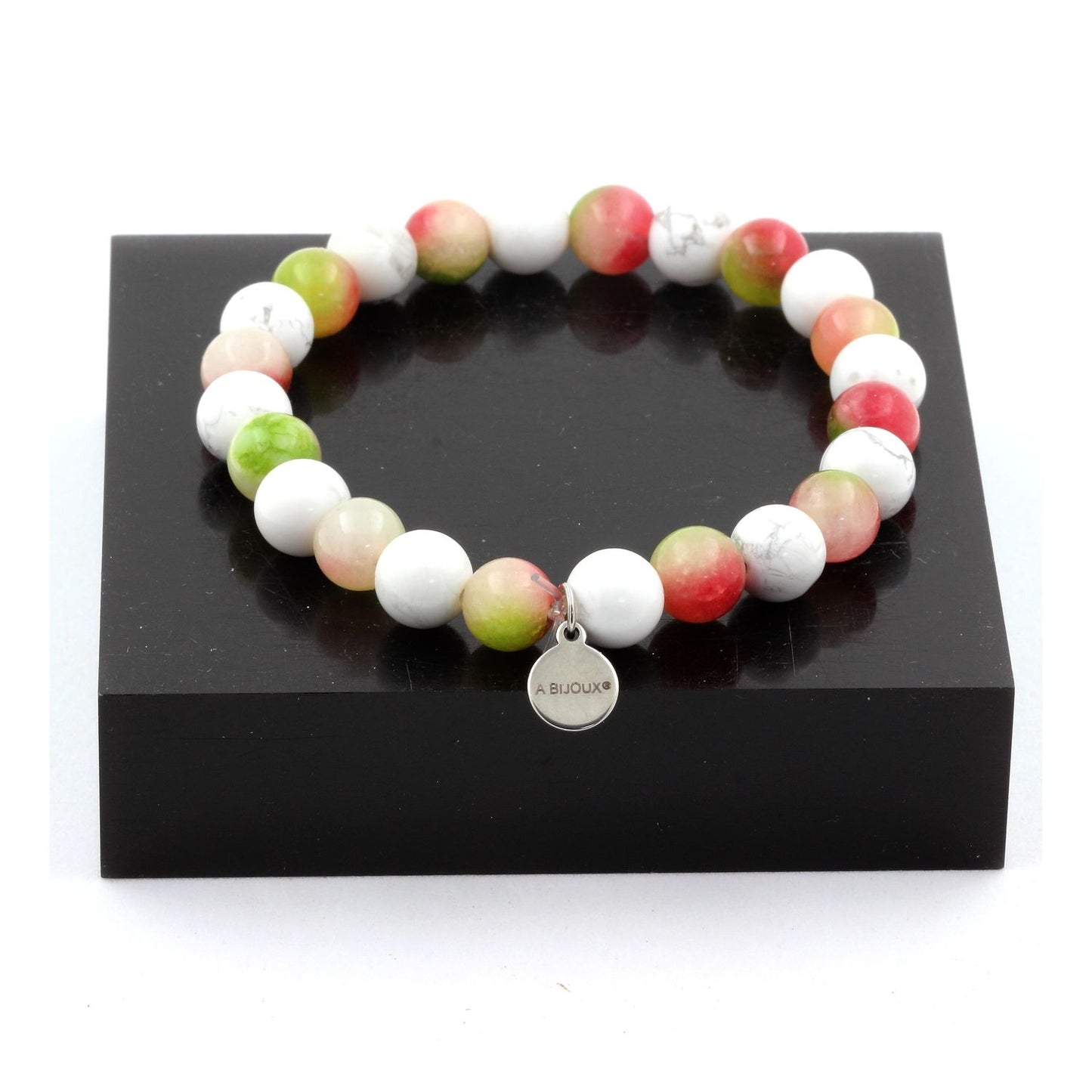 Tourmaline melon d'eau + Howlite. Bracelet Perles naturelles
