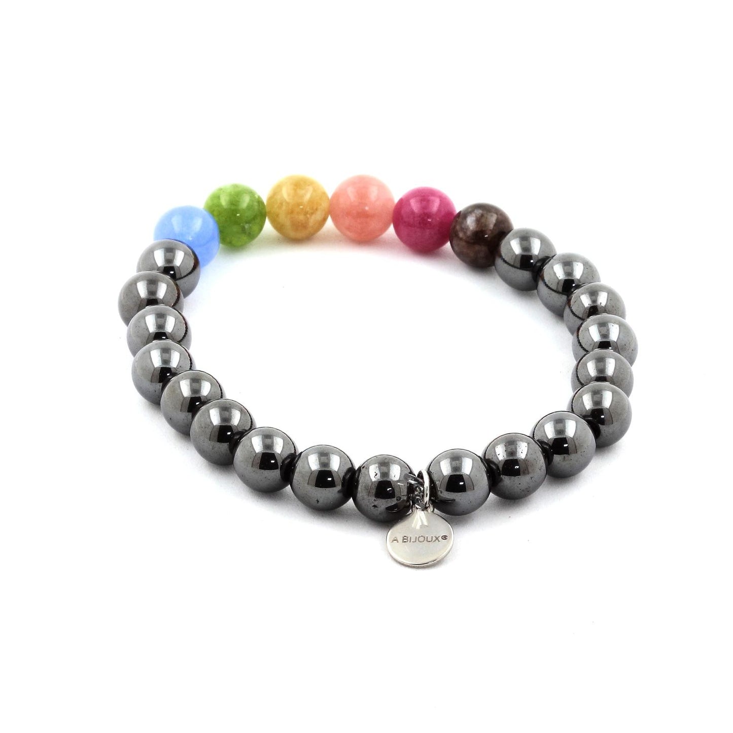 Tourmaline multicolore + Hématite. Bracelet Perles naturelles