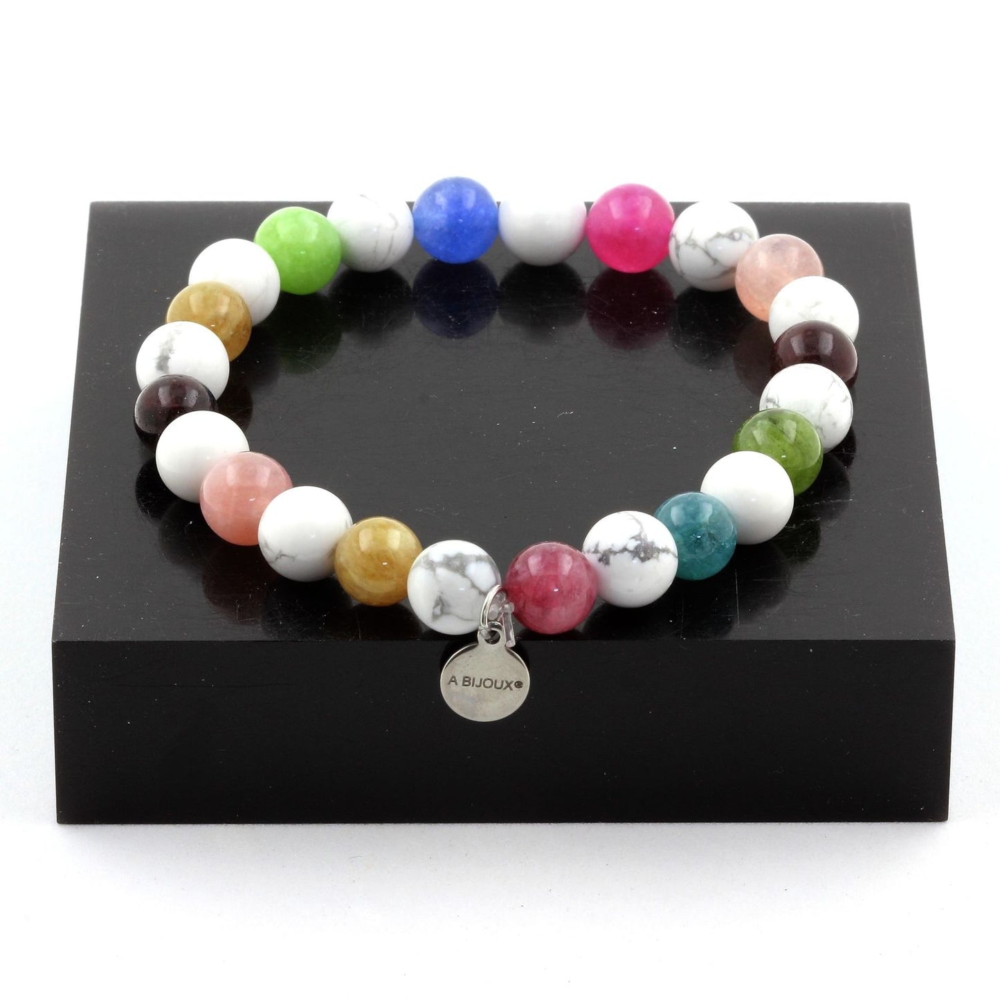 Tourmaline multicolore + Howlite. Bracelet Perles naturelles
