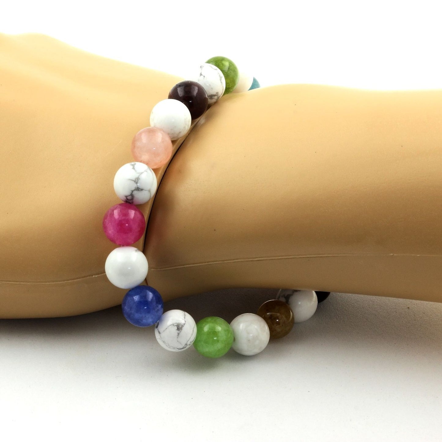 Tourmaline multicolore + Howlite. Bracelet Perles naturelles