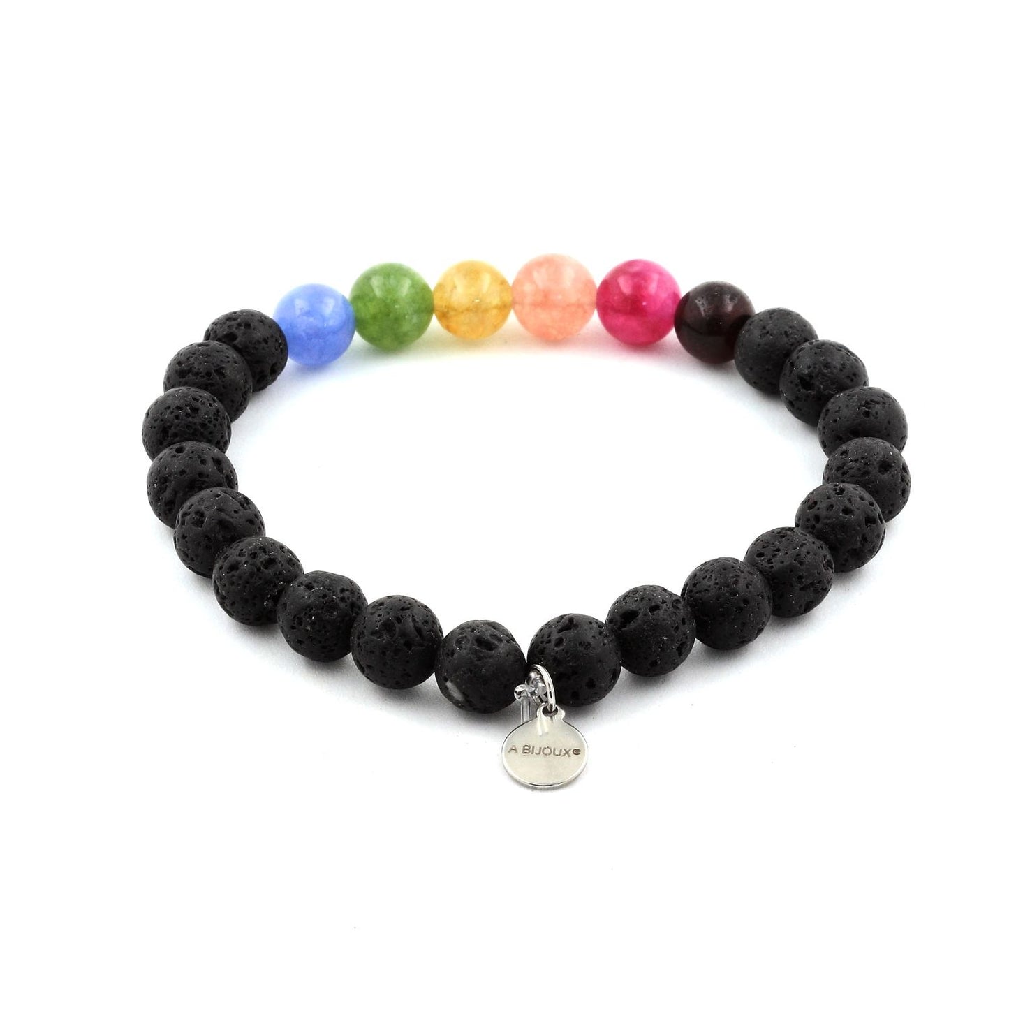Tourmaline multicolore + Lave. Bracelet Perles naturelles