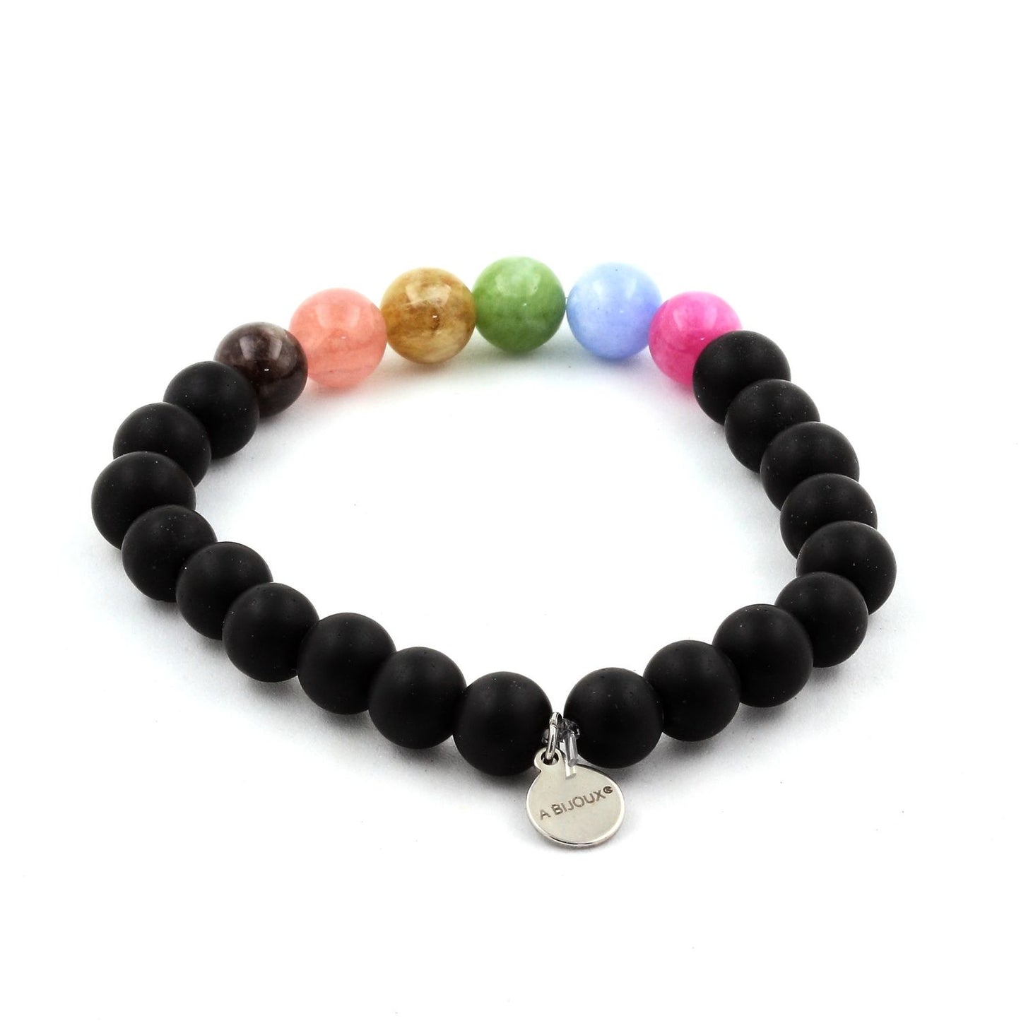 Tourmaline multicolore + Onyx noir mat. Bracelet Perles naturelles