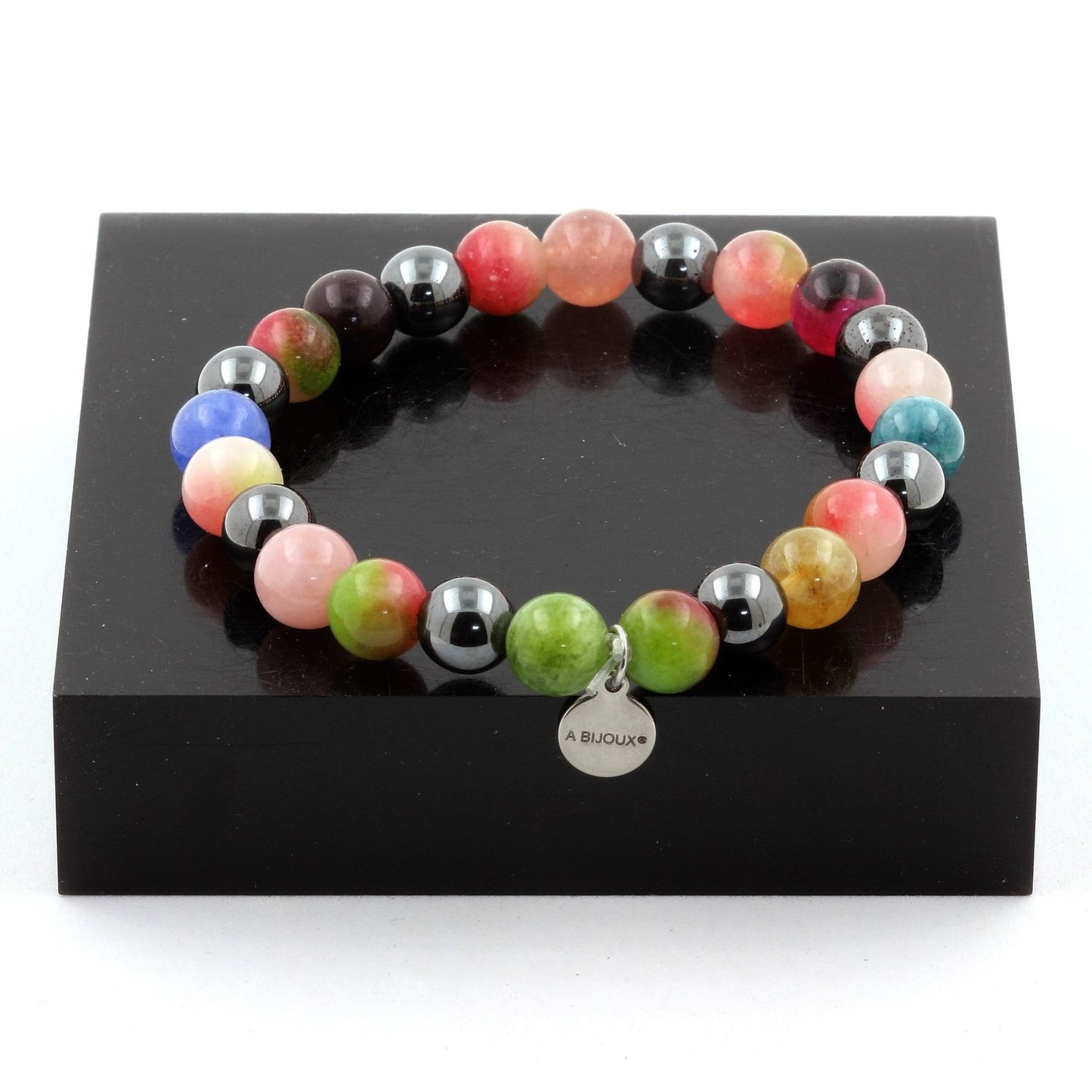 Tourmaline multicolore + Tourmaline melon d'eau + Hématite. Bracelet Perles naturelles
