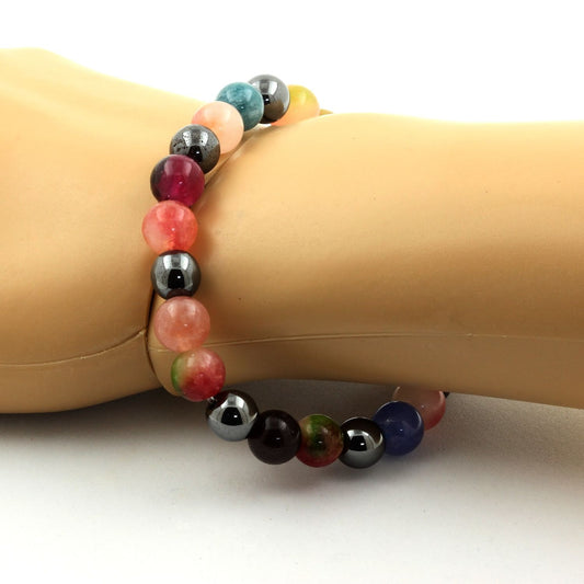 Tourmaline multicolore + Tourmaline melon d'eau + Hématite. Bracelet Perles naturelles