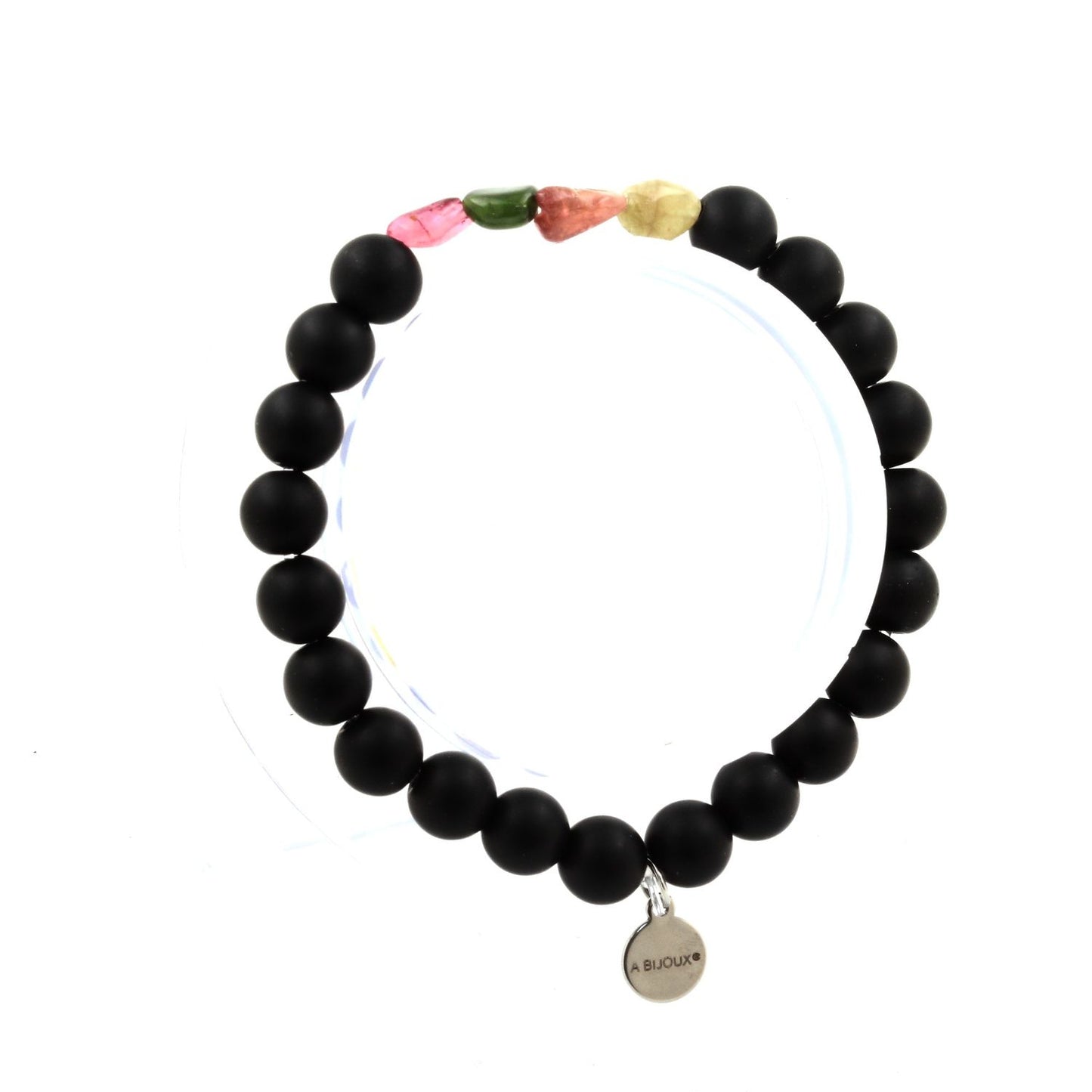 Tourmaline multicolore du Brésil + Perles Onyx noir mat. Bracelet en Perles naturelles