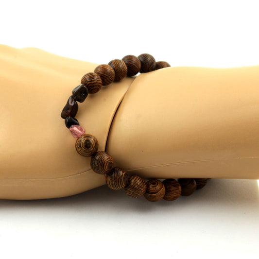 Tourmaline multicolore du Brésil + Perles bois. Bracelet en Perles naturelles