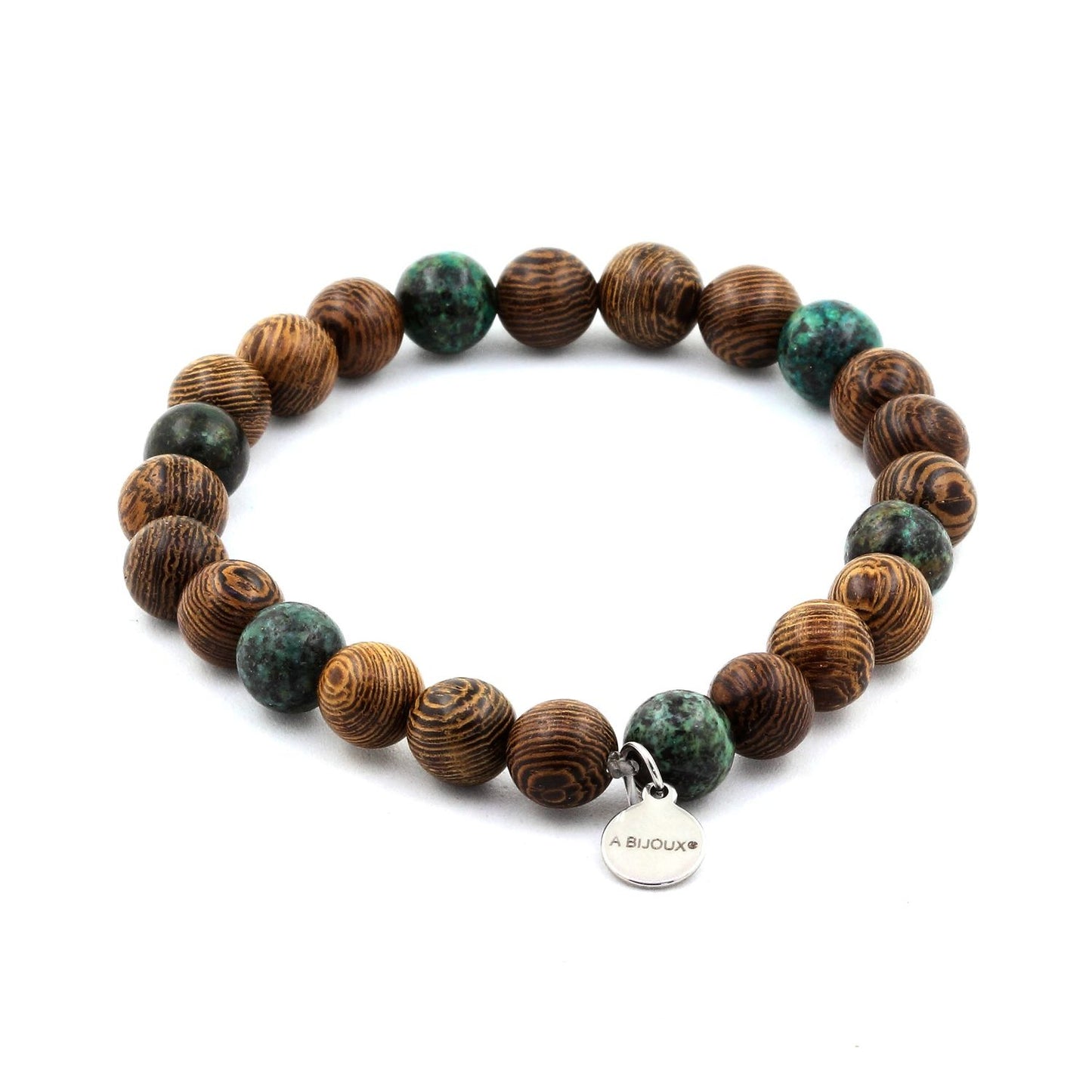 Turquoise Africaine + bois. Bracelet Perles naturelles