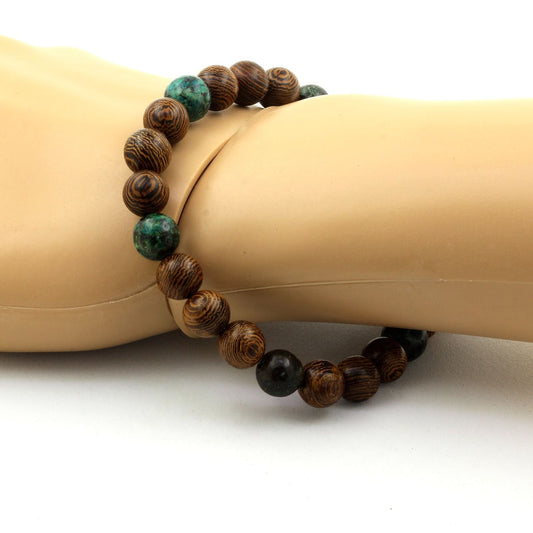 Turquoise Africaine + bois. Bracelet Perles naturelles
