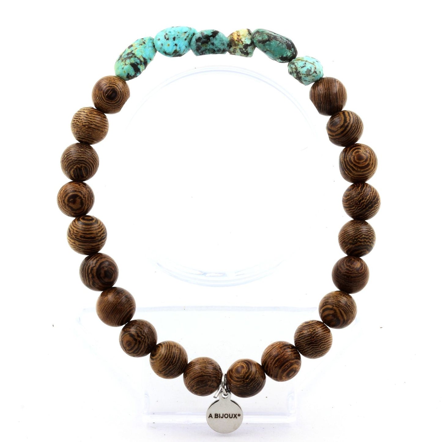 Turquoise Africaine d' Afrique + Perles bois. Bracelet Perles