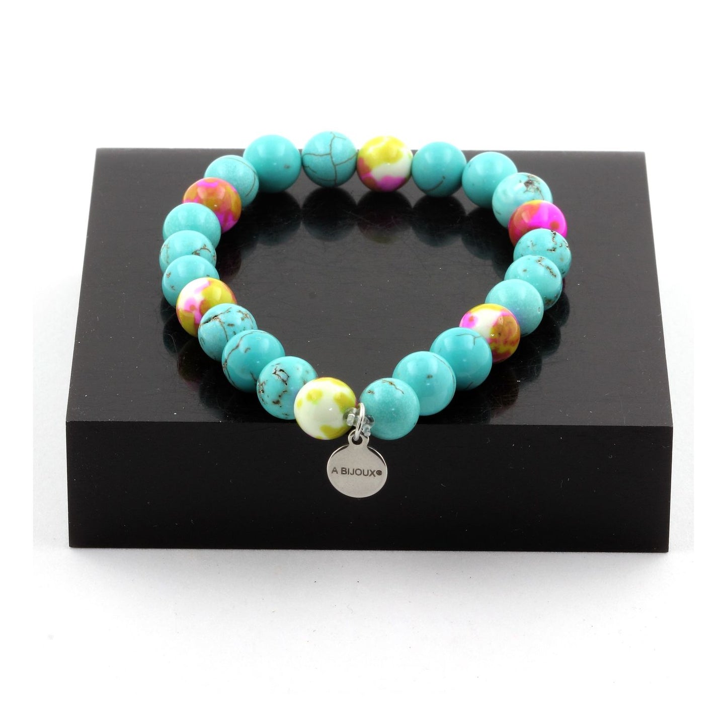 Turquoise + Jaspe rose jaune. Bracelet en Perles naturelles