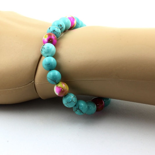 Turquoise + Jaspe rose jaune. Bracelet en Perles naturelles