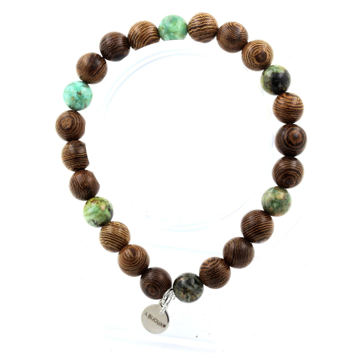 Turquoise du Pérou + bois. Bracelet Perles naturelles