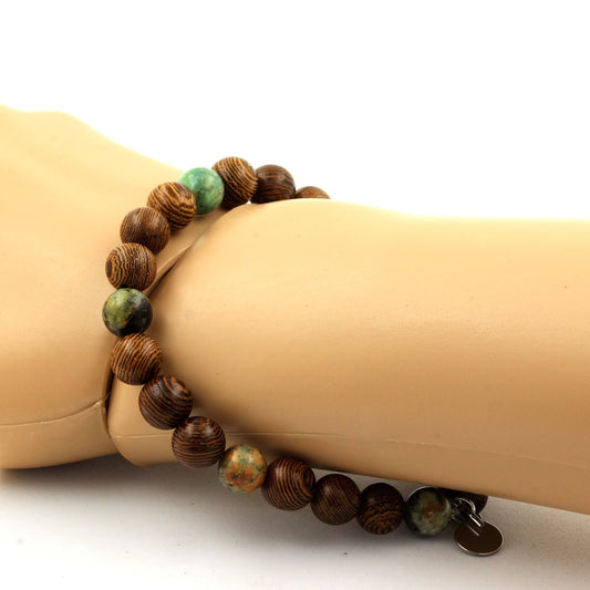 Turquoise du Pérou + bois. Bracelet Perles naturelles