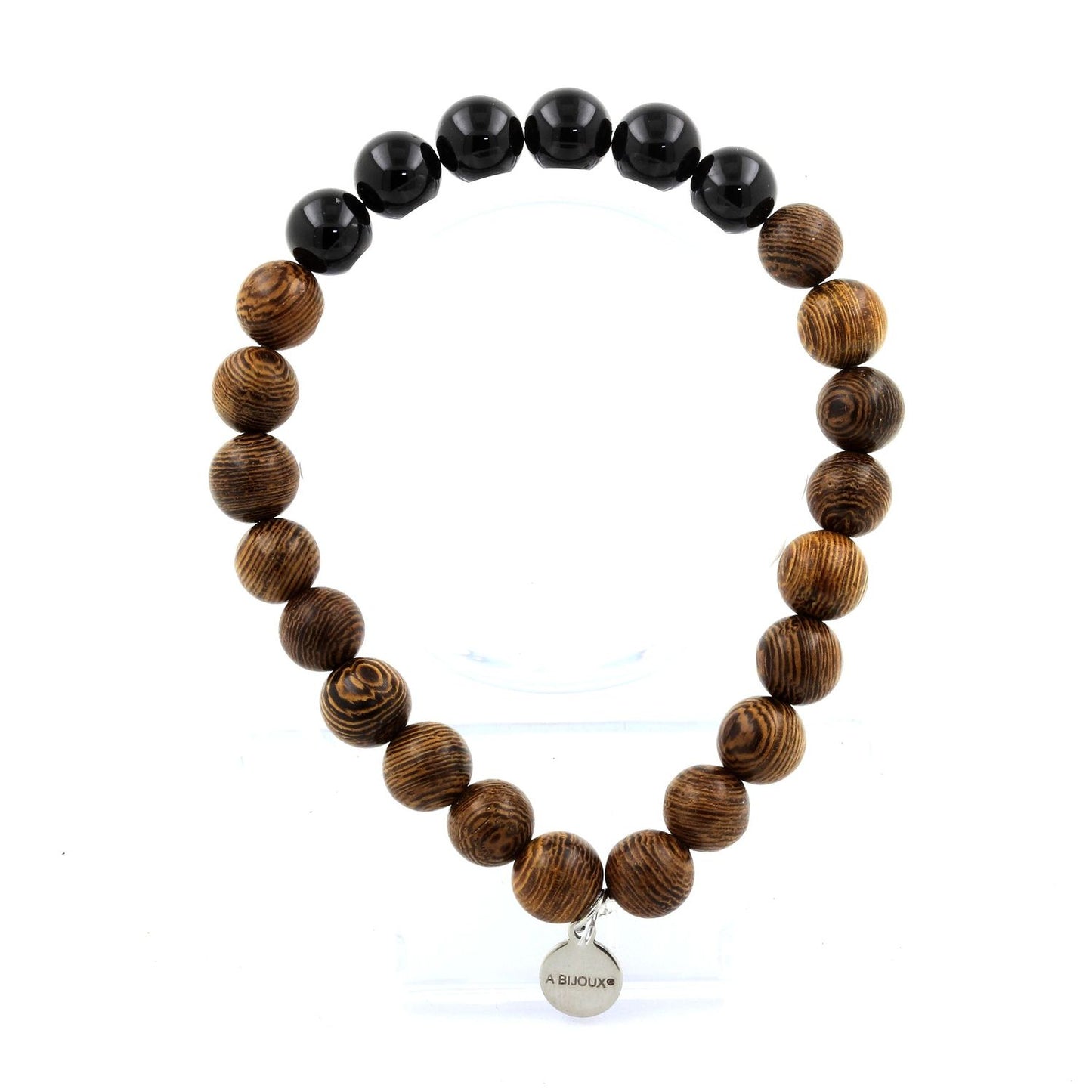bois + Tourmaline Schorl du Brésil. Bracelet en Perles naturelles