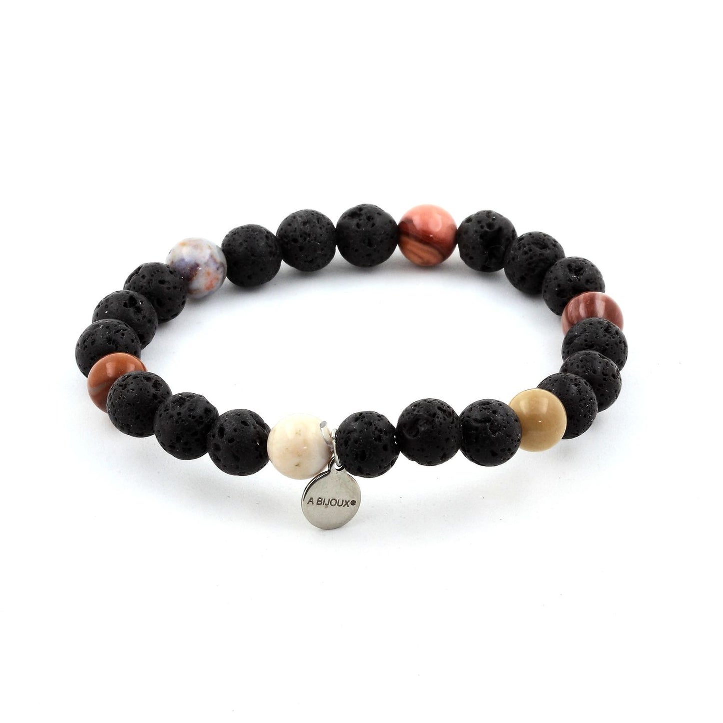 bois pétrifié + Lave. Bracelet Perles naturelles