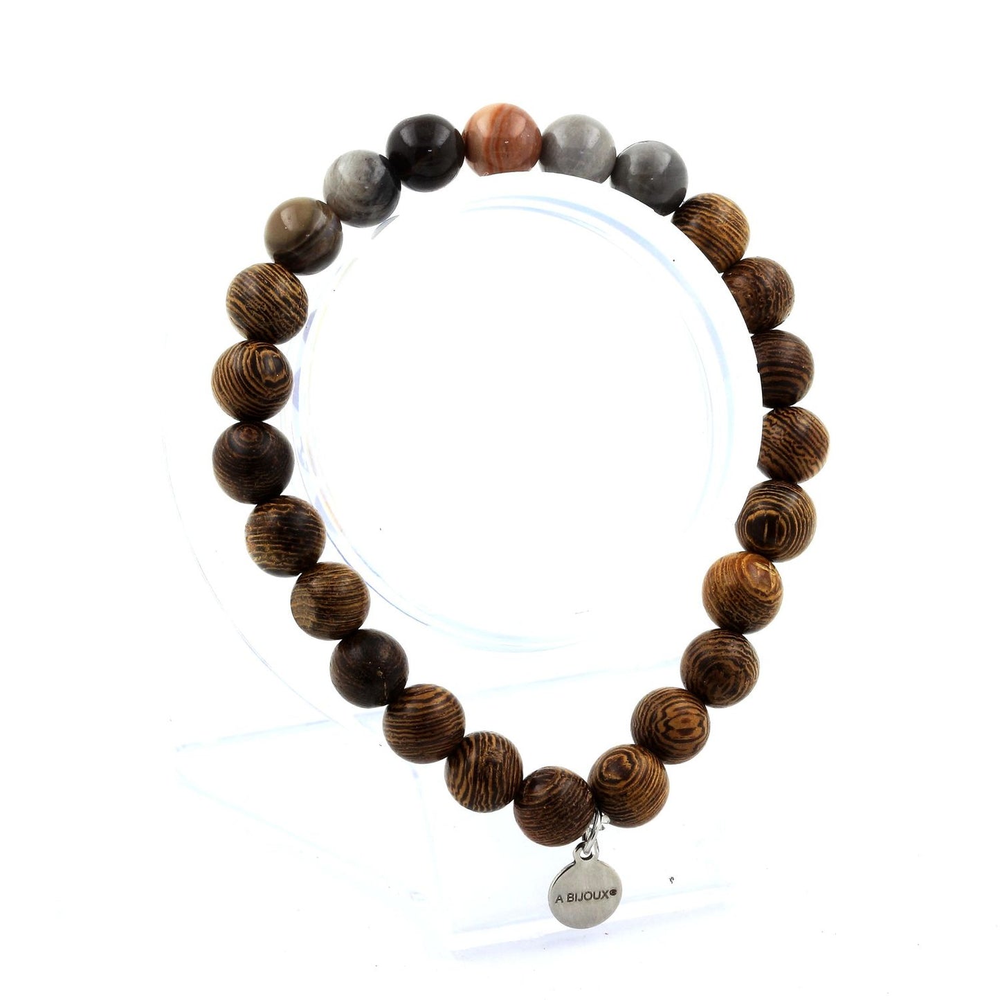 bois pétrifié + bois. Bracelet en Perles naturelles
