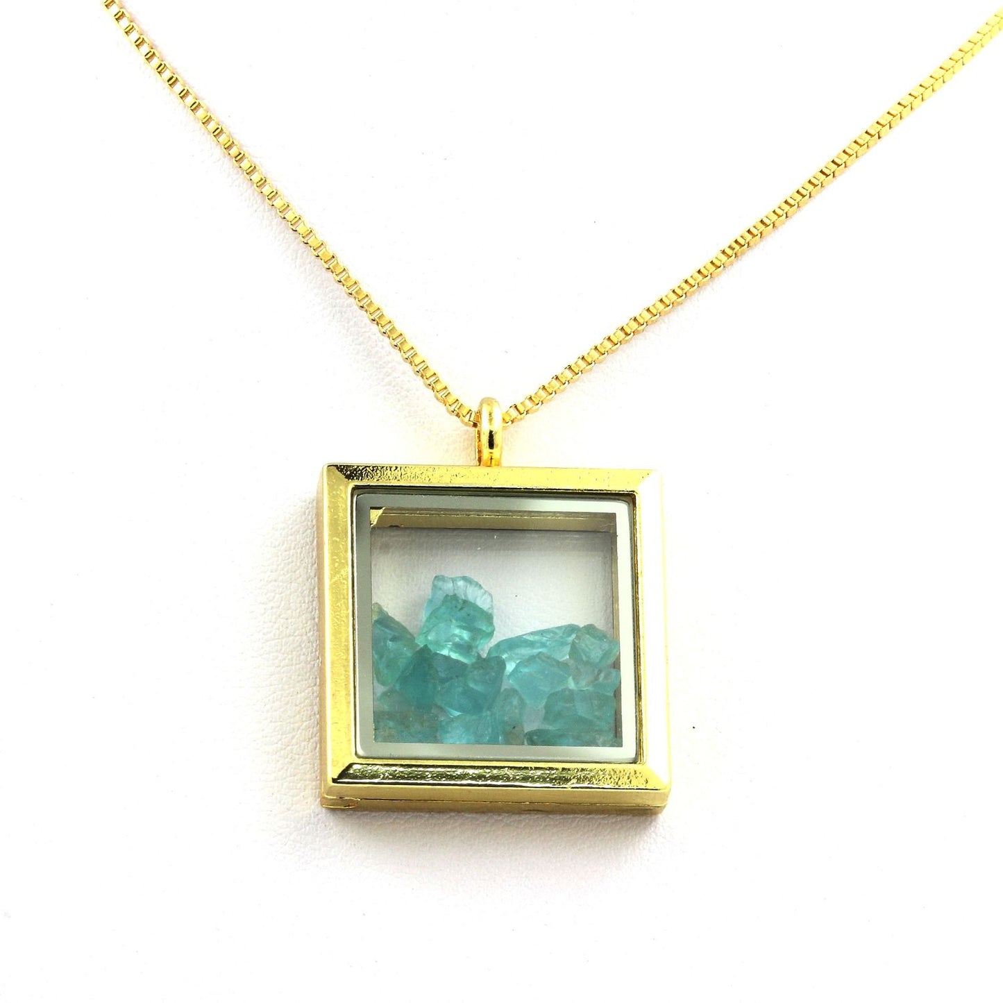 Collier Apatite Paraiba naturels modèle carré