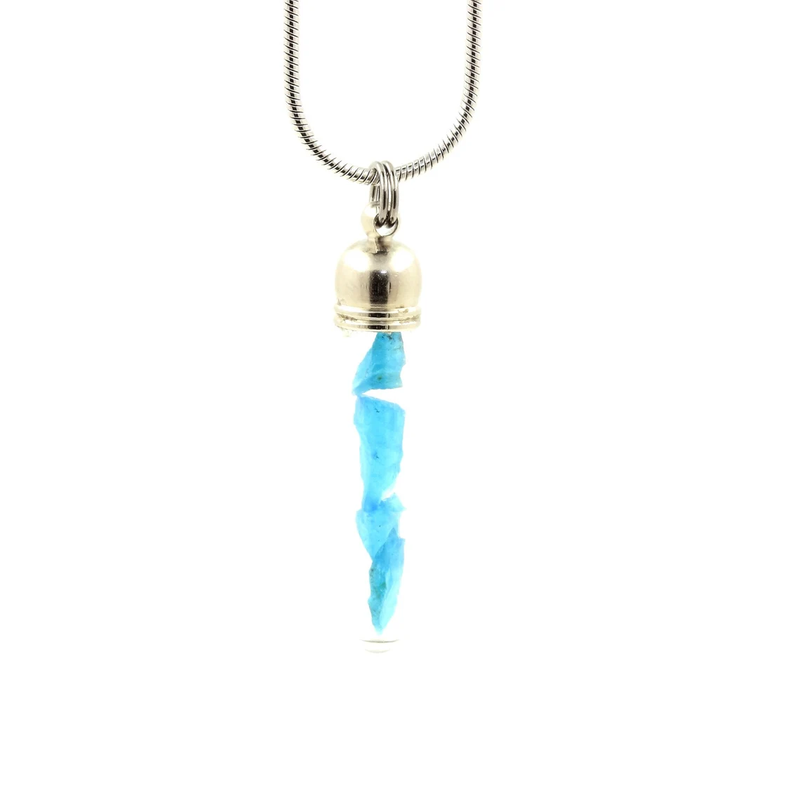 Collier Apatite bleu neon brut modèle tube
