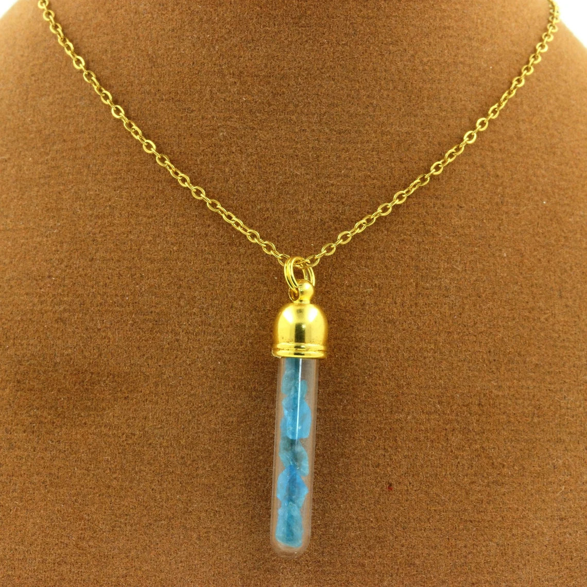 Collier Apatite bleu neon brut modèle tube