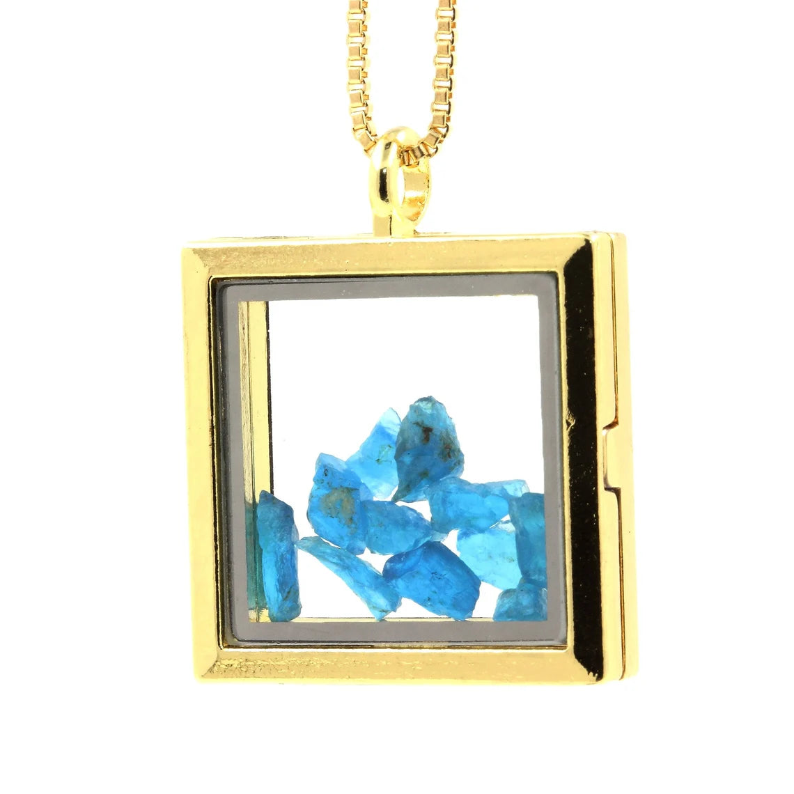 Collier Apatite bleu neon naturels modèle carré