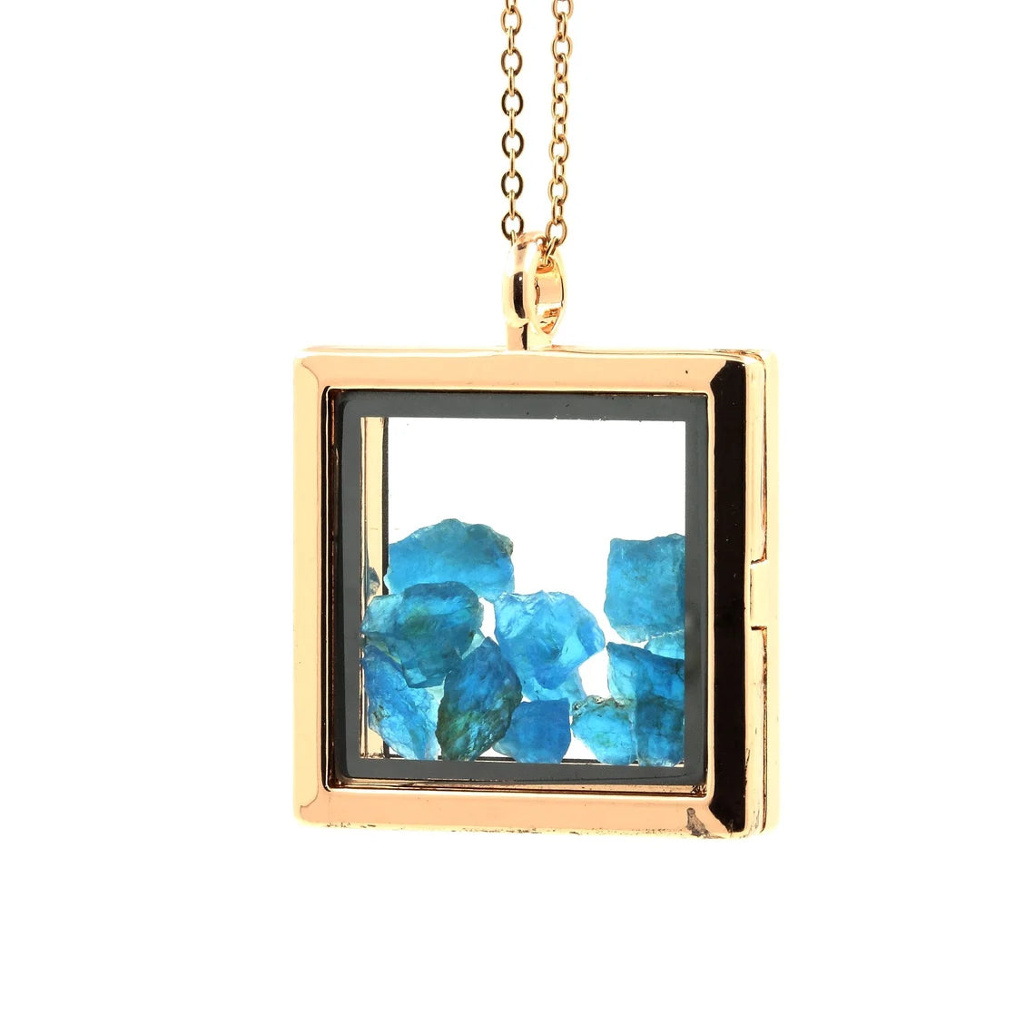 Collier Apatite bleu neon naturels modèle carré