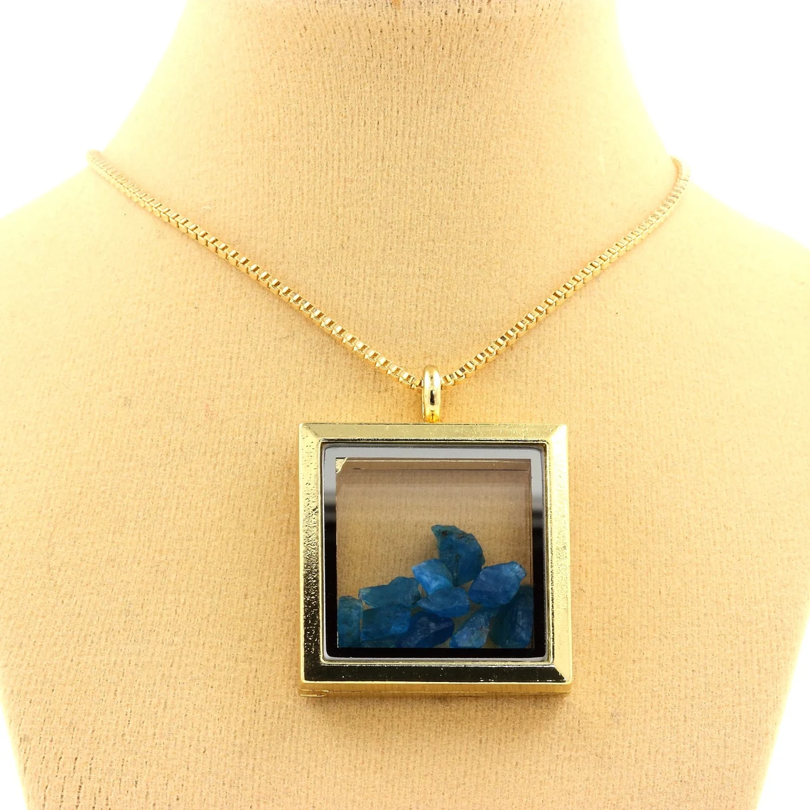 Collier Apatite bleu neon naturels modèle carré