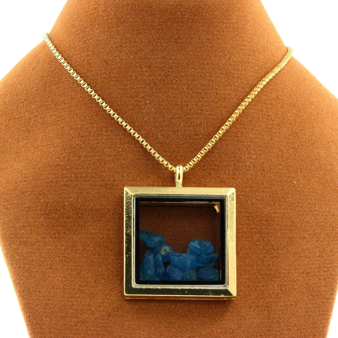 Collier Apatite bleu neon naturels modèle carré