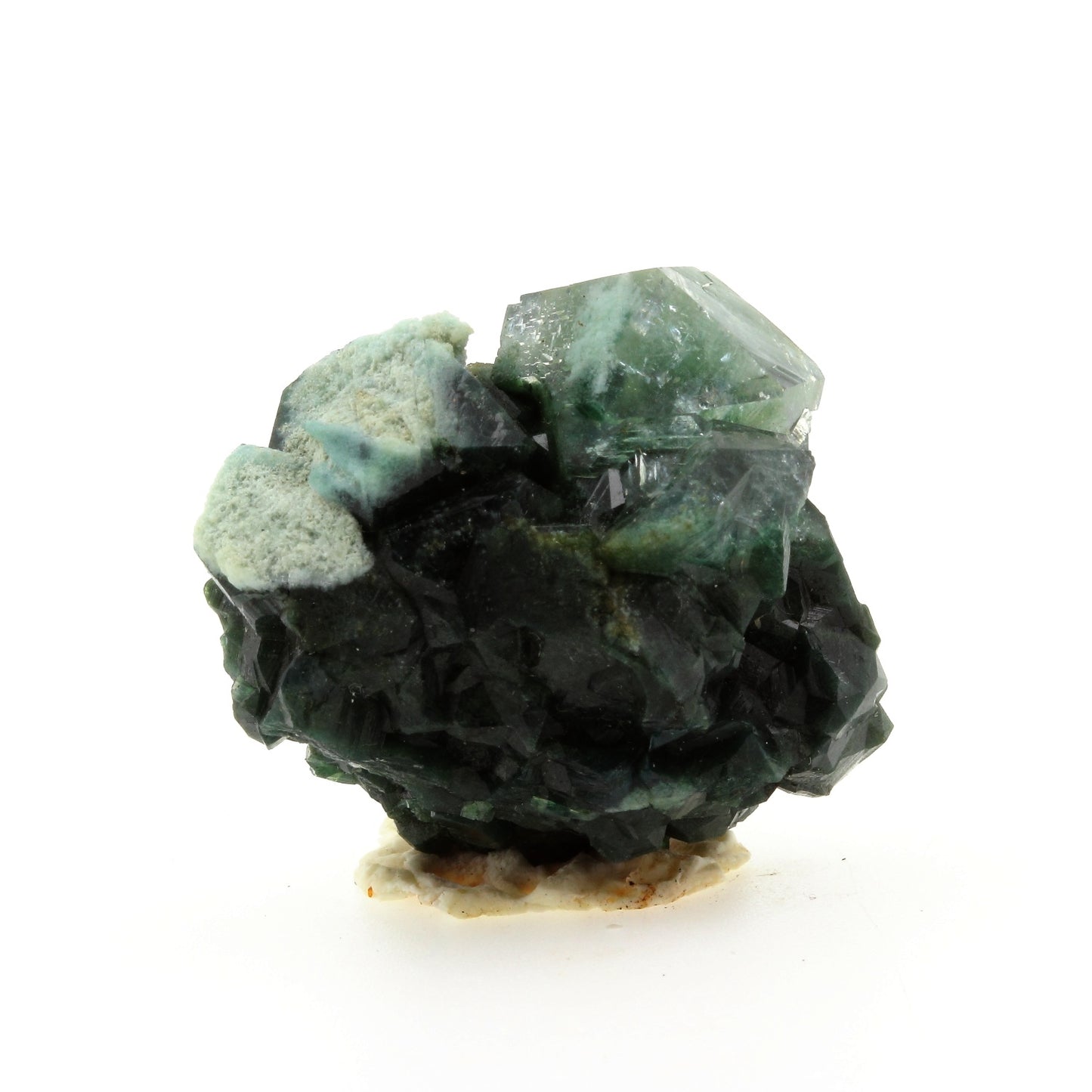 Celadonite après Apophyllite. 119.6 carats. Shakur Quarry, Maharashtra, Inde