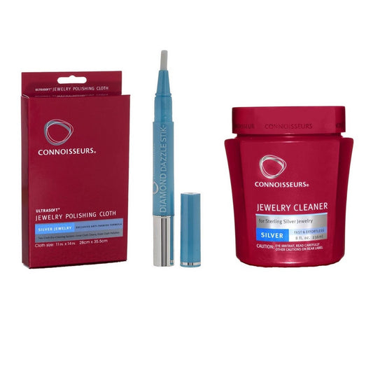 Connoisseurs Nettoyant pour bijoux. Silver. 236 ml + Chiffon de polissage argent + Stick pour diamants