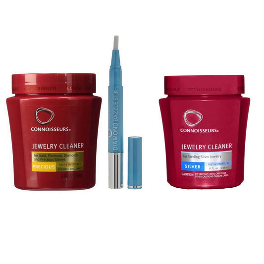 Connoisseurs Nettoyant pour bijoux Precious. 236 ml + Connoisseurs Nettoyant pour bijoux Silver. 236 ml + Stick pour diamants