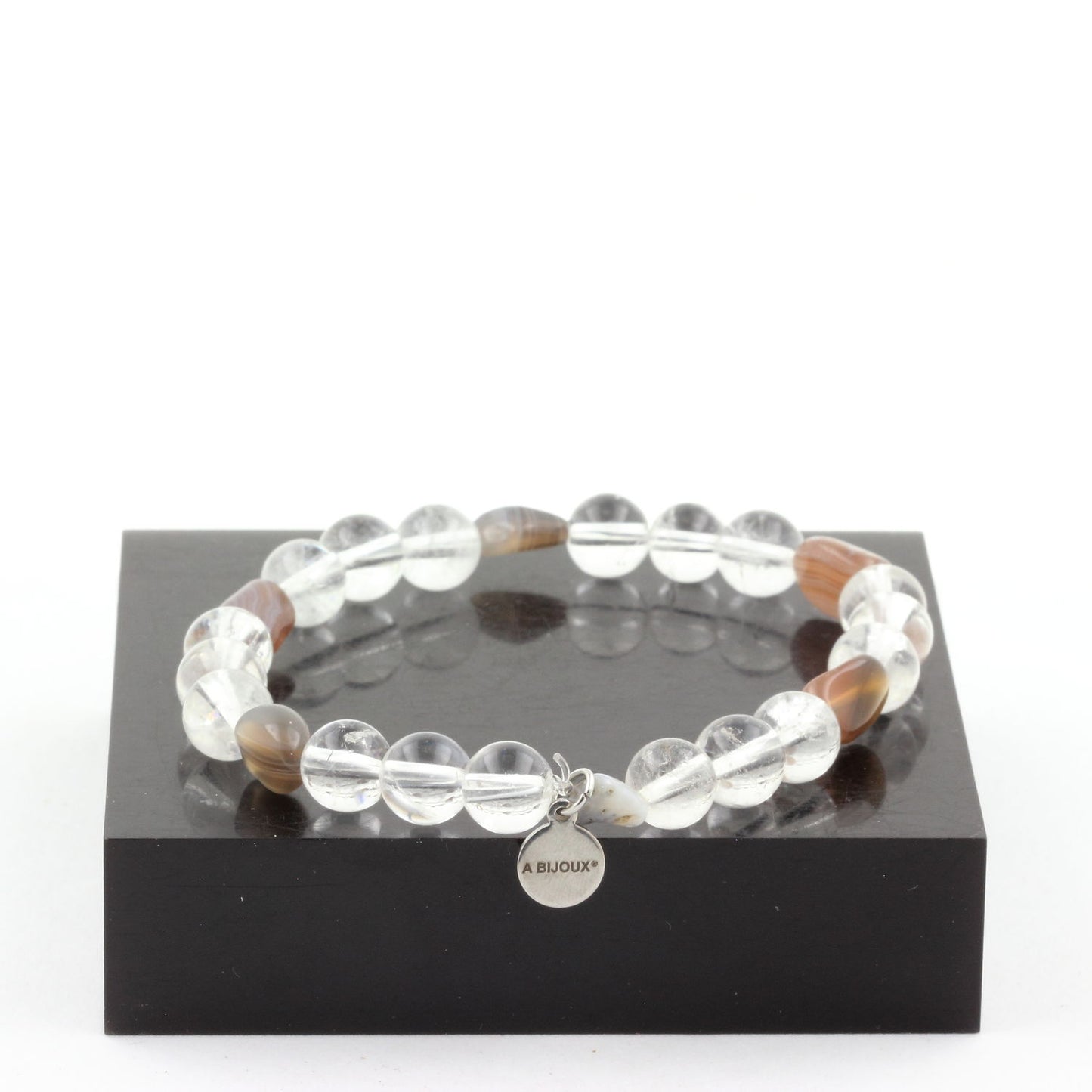 Agate du Bostwana + Perles Quartz. Bracelet en Perles naturelles
