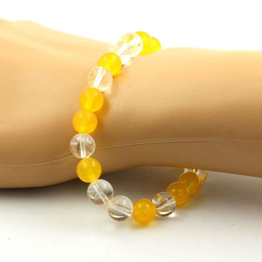 Agate jaune + Quartz. Bracelet en Perles naturelles