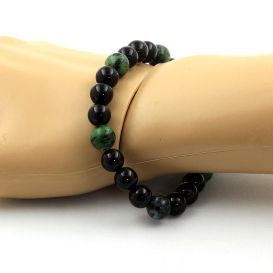Agate noire + Epidote en provenance d'Australie. Bracelet Perles naturelles
