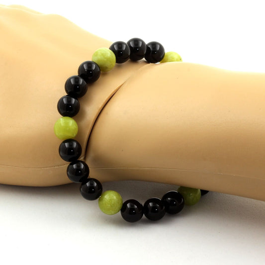 Agate noire + Serpentine Jade de Chine. Perles naturelles