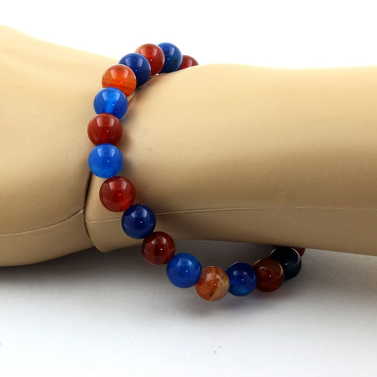 Agate rubanée + Agate rubanée bleu. Bracelet Perles naturelles