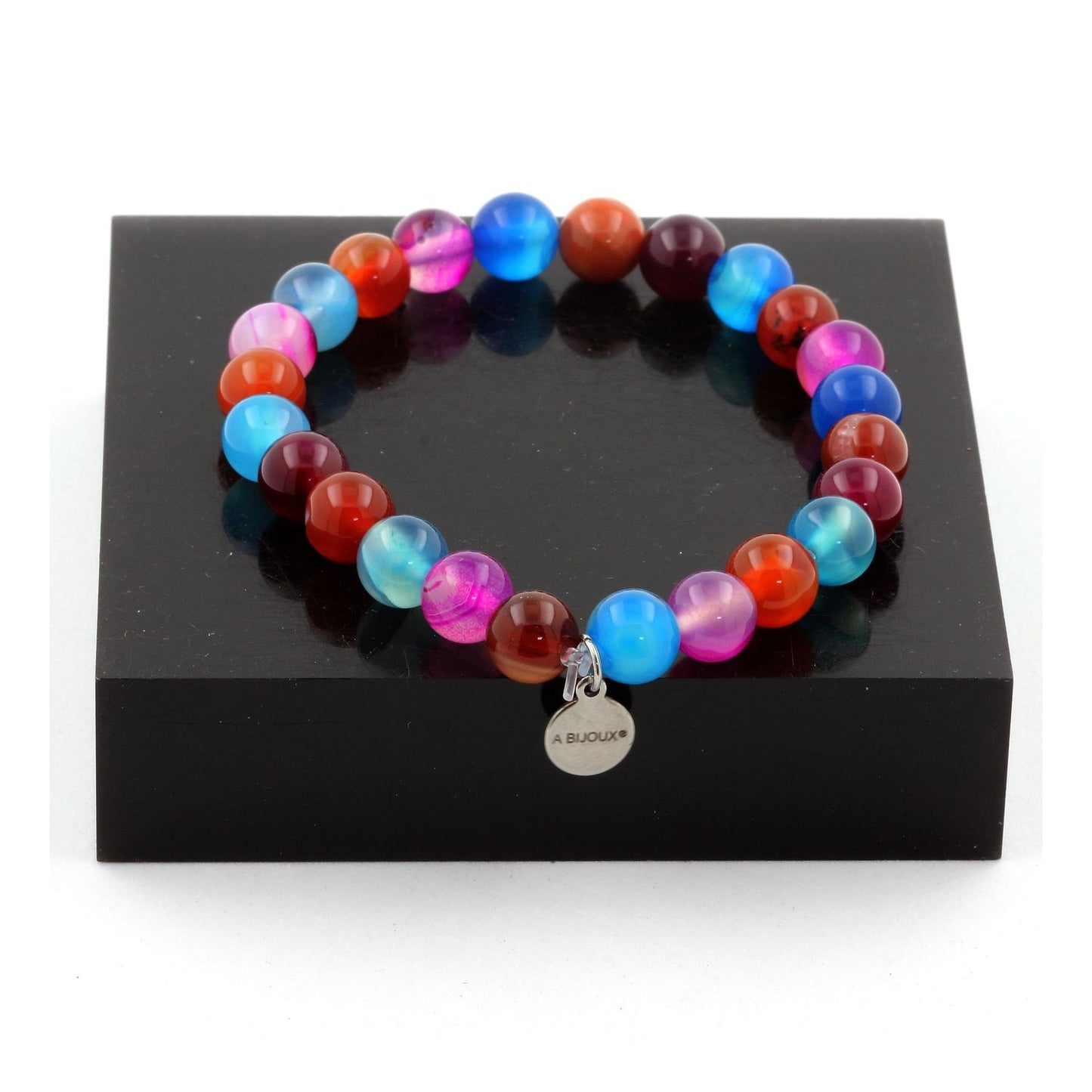 Agate rubanée + Agate rubanée rose + Agate rubanée bleu. Bracelet Perles naturelles