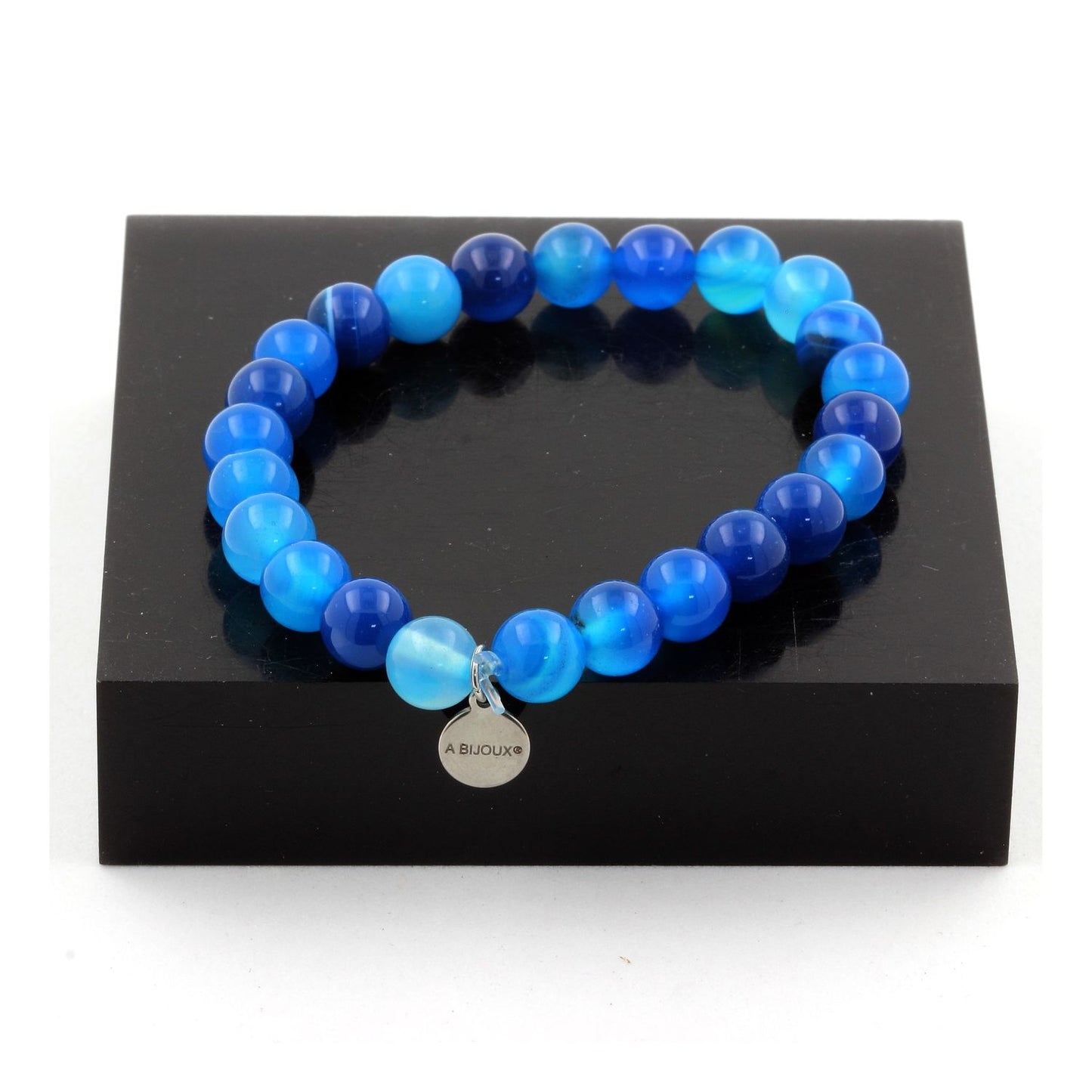 Agate rubanée bleu. Bracelet Perles naturelles